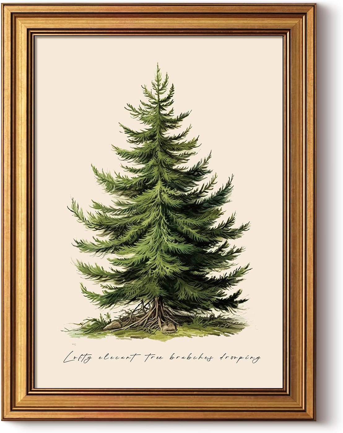 WHASAYART Gold Framed Vintage Wall Art - Botanical Pine Tree Print for Living Room Decor | Cottagecore Aesthetic