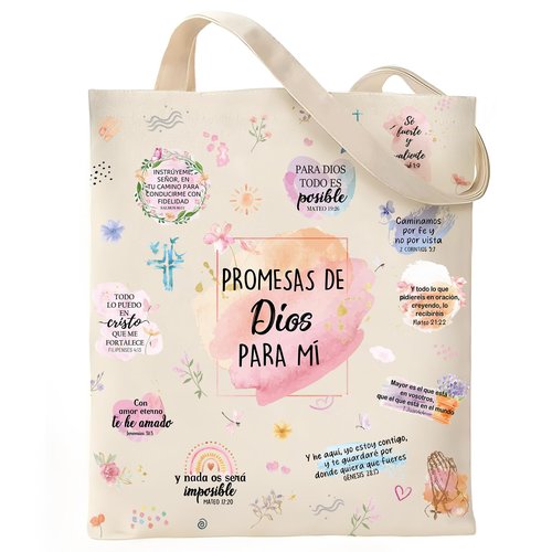 VeloKomo Bible Christian Tote Bag - Believer Gifts Canvas Women Bags Spanish Promesas De Dios Para Mí Regalos Cristianos Versículos Bíblicos En Español Inspirational Verse Totes Handbags Girls Gift