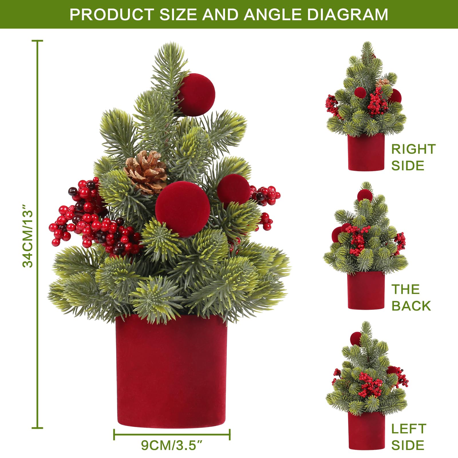Small Christmas Tree, 12Inch Artificial Burgundy Velvet Ball Berry Mini Tabletop Christmas Decorations, for Home Party Thankgivings Xmas Indoor Decor.