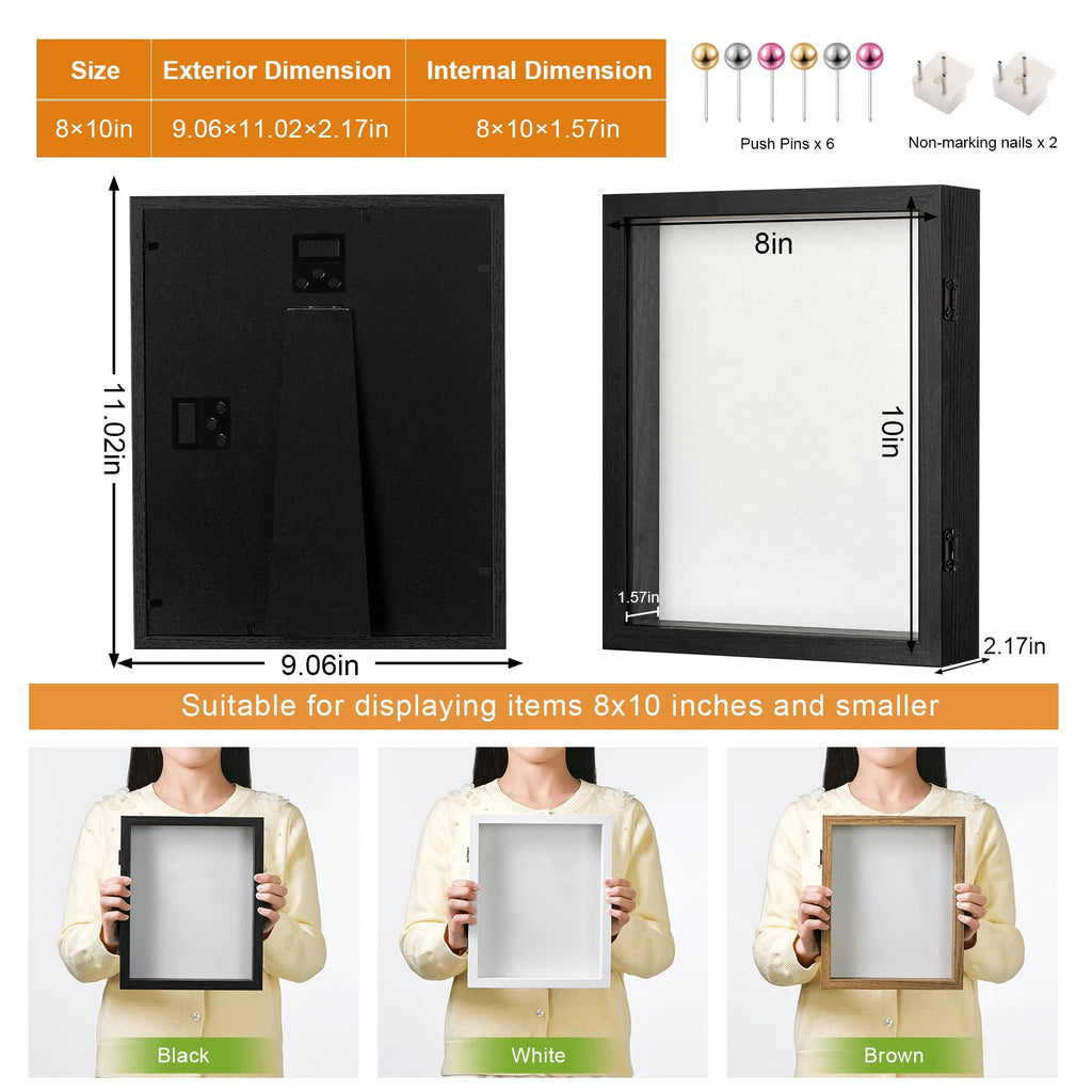 SPESFUTA 8x10 Deep Shadow Box Picture Frame Display Case with Linen Back and Stand,Real Glass Black Shadow Memory Box Frame 8x10 for Flower Baby Pet Wedding Photo Art Craft Memorial Wall Decor Gift