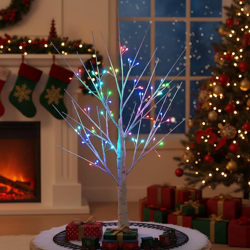 2ft Pre-lit Birch LED Tree with 72 RGB Lights & Remote - USB/Battery Powered, 1 Pack, Variation: 72LT RGB Birch
