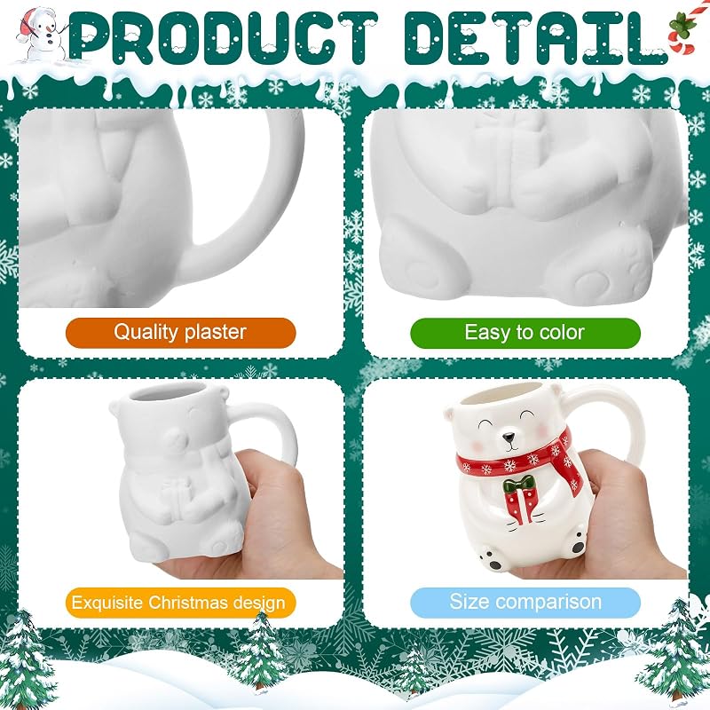 Set of 6 Christmas Ceramic Mugs Paint Your Own - Vesici Craft Kit (Variation: 6+Christmas)