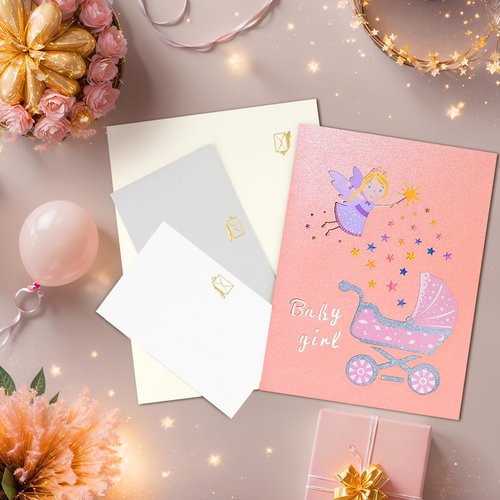 CNLITIHEKA New Baby Card for Girl, Pop Up New Baby Card, Welcome Baby Shower, Newborn, Congratulations.