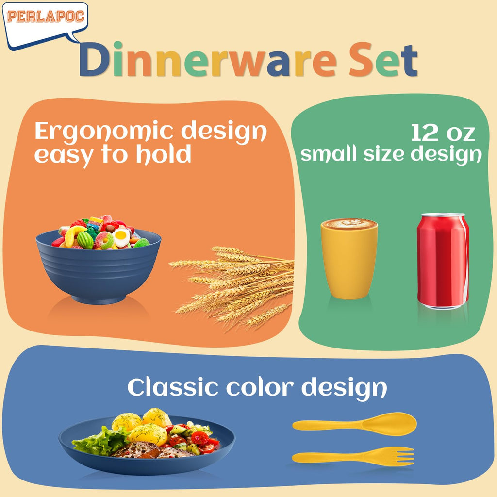 Perlapoc Wheat Straw Dinnerware Sets, 20 PCS Service for 4, Dishwasher & Microwave Safe Kids Plates and Bowls Sets, Unbreakable Lightweight Outdoor Camping Dishes - Multicolor