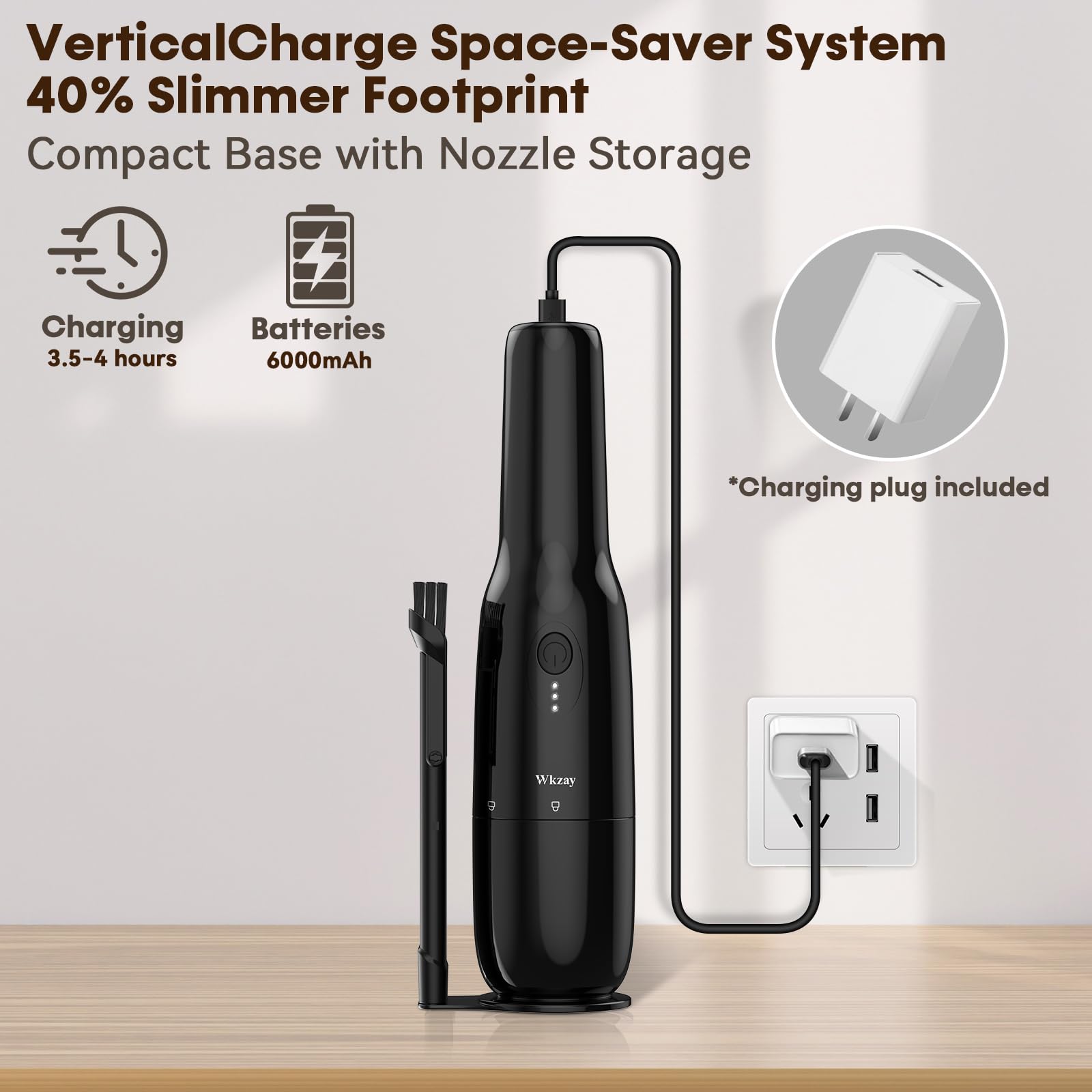 Wkzay Portable Mini Handheld Vacuum Cordless: Brushless Motor – 16,000Pa Strong Suction, Fast Charging, Low Noise, Lightweight and Portable for Home, Apartment, Dorms, Small Spaces