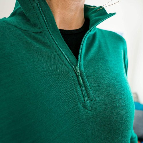 100% Merino Wool - Midweight Womens 1/4 Zip - Midlayer - Emerald Green - XX-Large