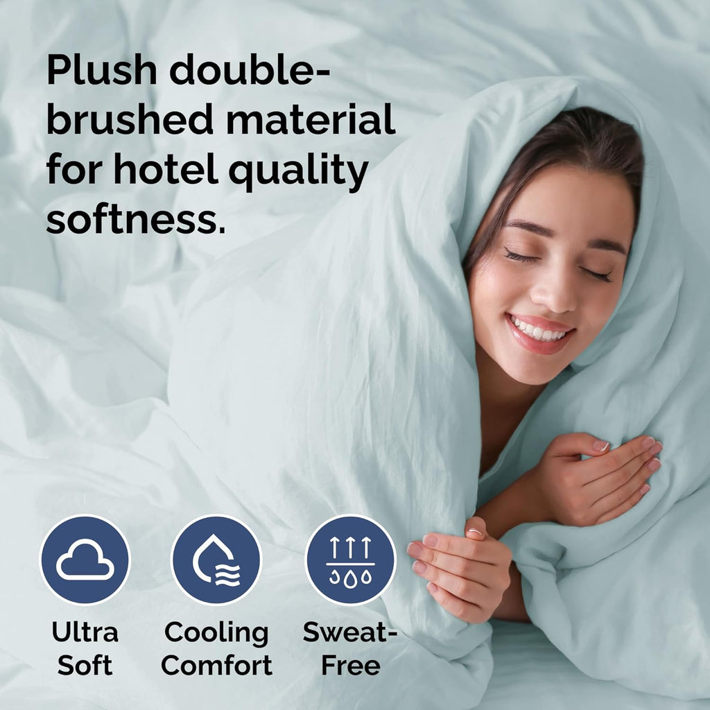 Queen Duvet Cover Set by [Brand Name] - Extra Soft Hotel Luxury 90" x 90" with 2 Pillow Shams | Easy Care, Fade-Free, Zipper Closure - Comfy & Breathable (Ice Blue)