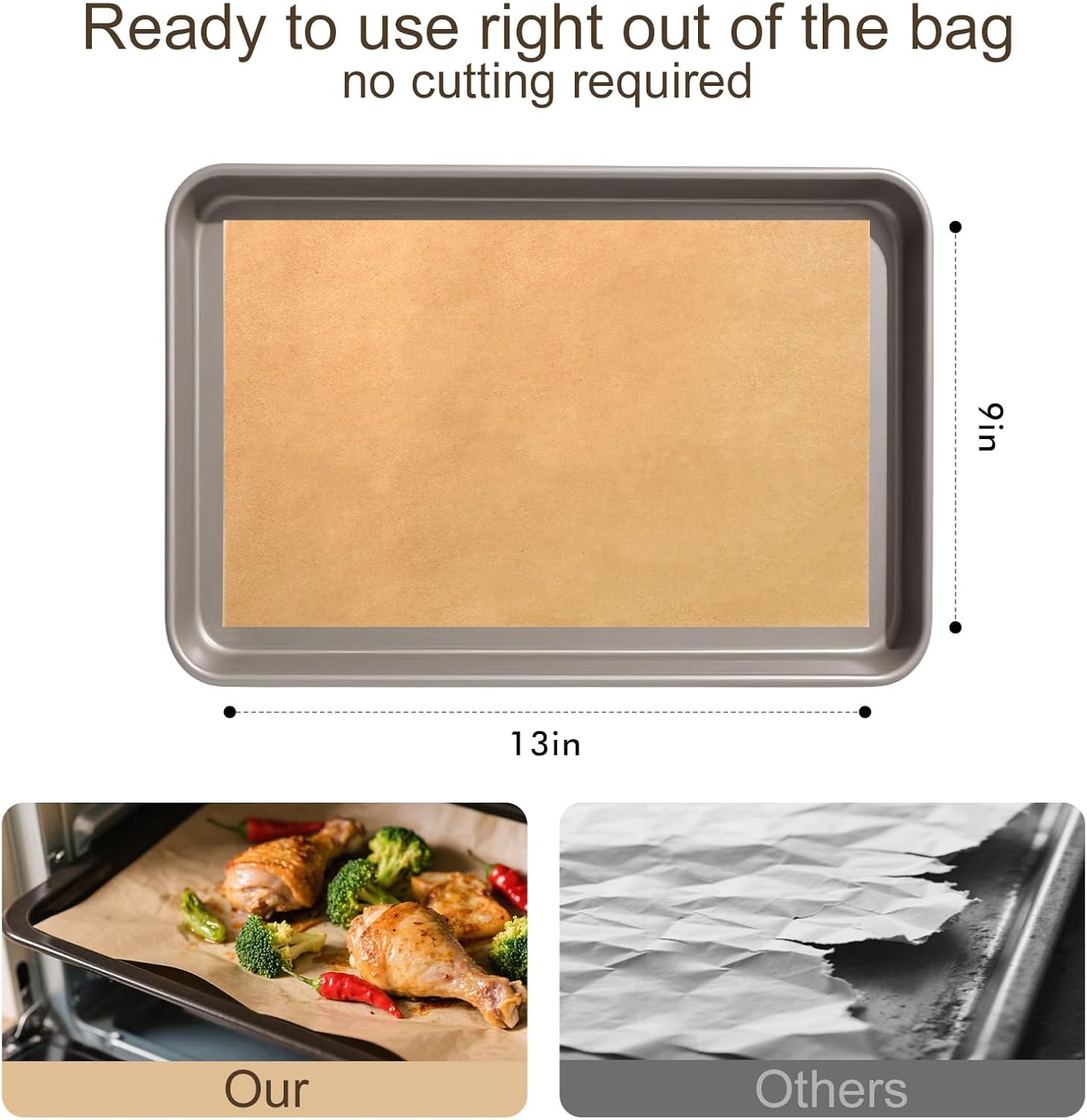 Skiennix Unbleached Parchment Paper Sheets - 200 Pcs Precut Non-Stick 9x13 Inches for Baking & Cooking