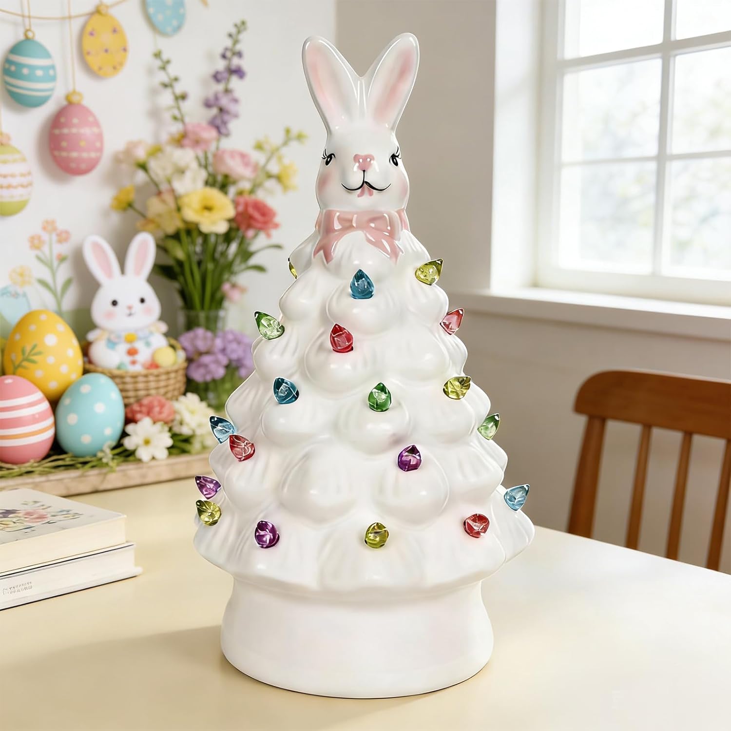 Skiennix Easter Decorations - Adorable Ceramic Bunny Tree Night Light for Kids' Rooms | Perfect Home Decor