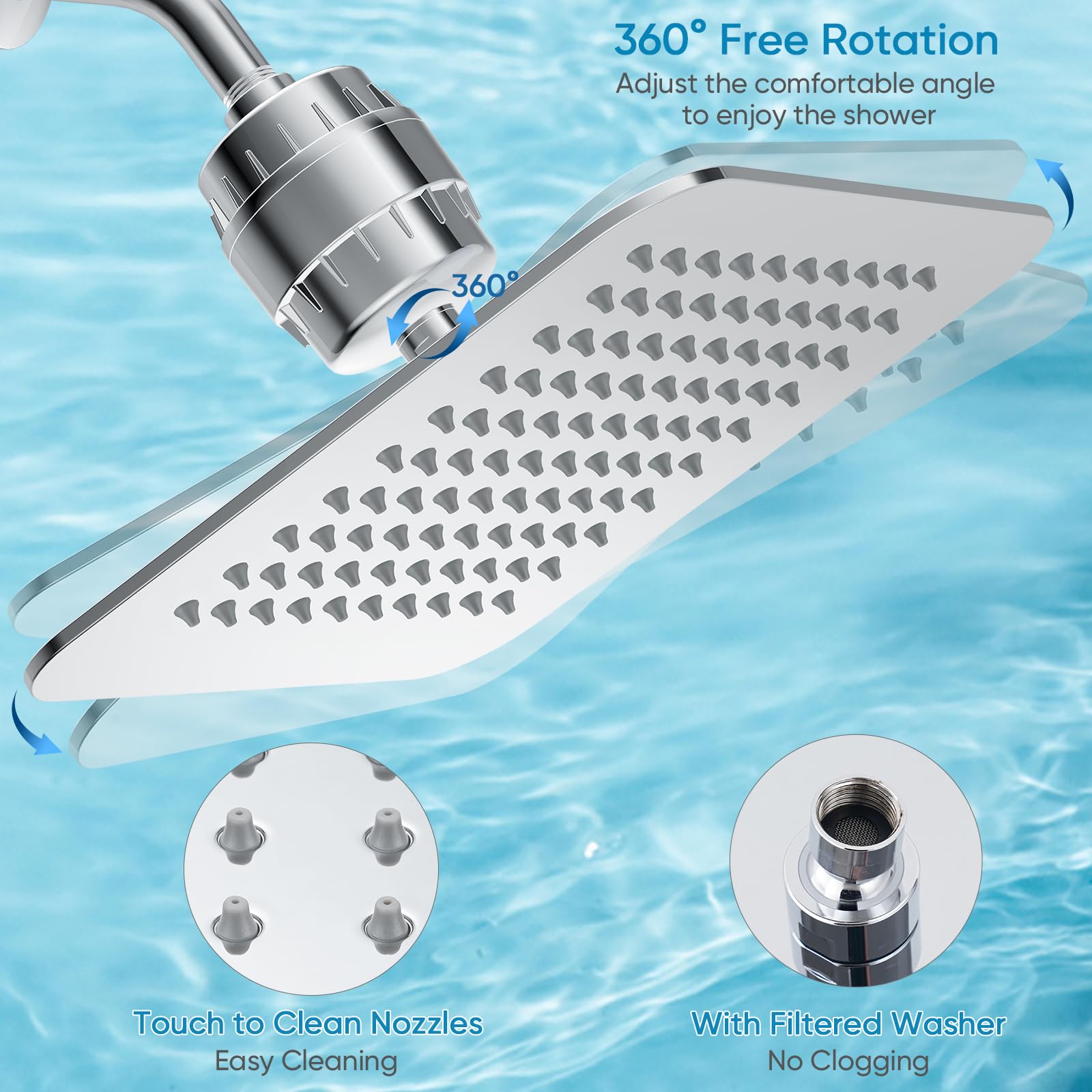 10'' High Pressure Filtered Shower Head Combo 20 Stage Shower Filter for Hard Water, Removes Chlorine & Harmful Substances (Chrome Polished)