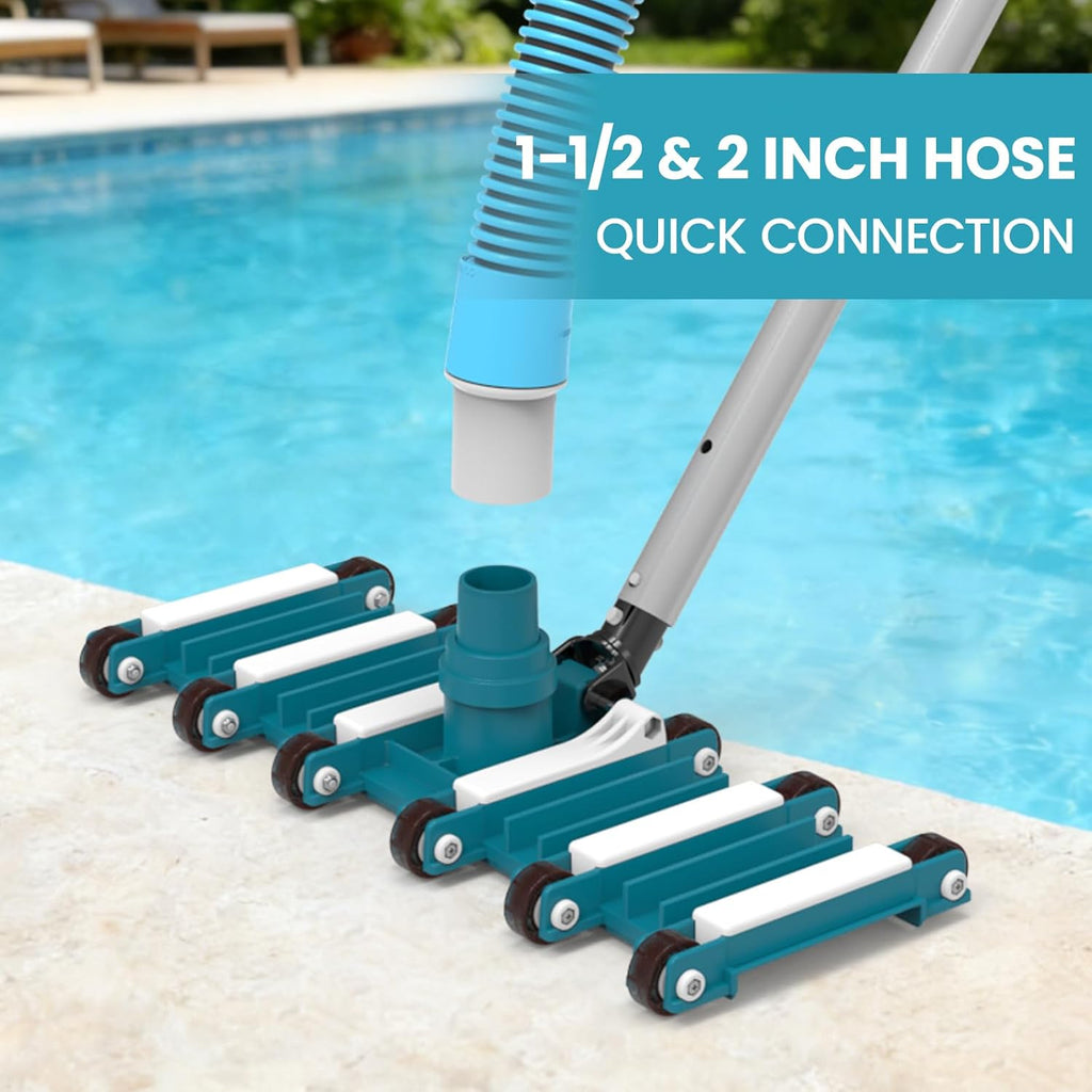 POOLWHALE 19" Heavy Duty Pool Vacuum Head - Flexible, Extra-Wide Design with Swivel Handle for Easy Cleaning