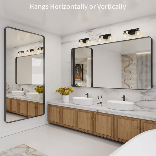 LOAAO Bathroom Mirror - 72x36 Inch Matte Black Metal Framed | Large Rounded Rectangle, Anti-Rust, Shatter-Proof