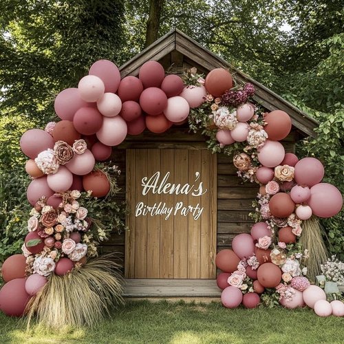 Dusty Rose Pink Balloon Garland Arch - Double Stuffed Dark Pink Balloons For Valentines Birthday Baby Shower Boho Bridal Shower Wedding Party Decorations