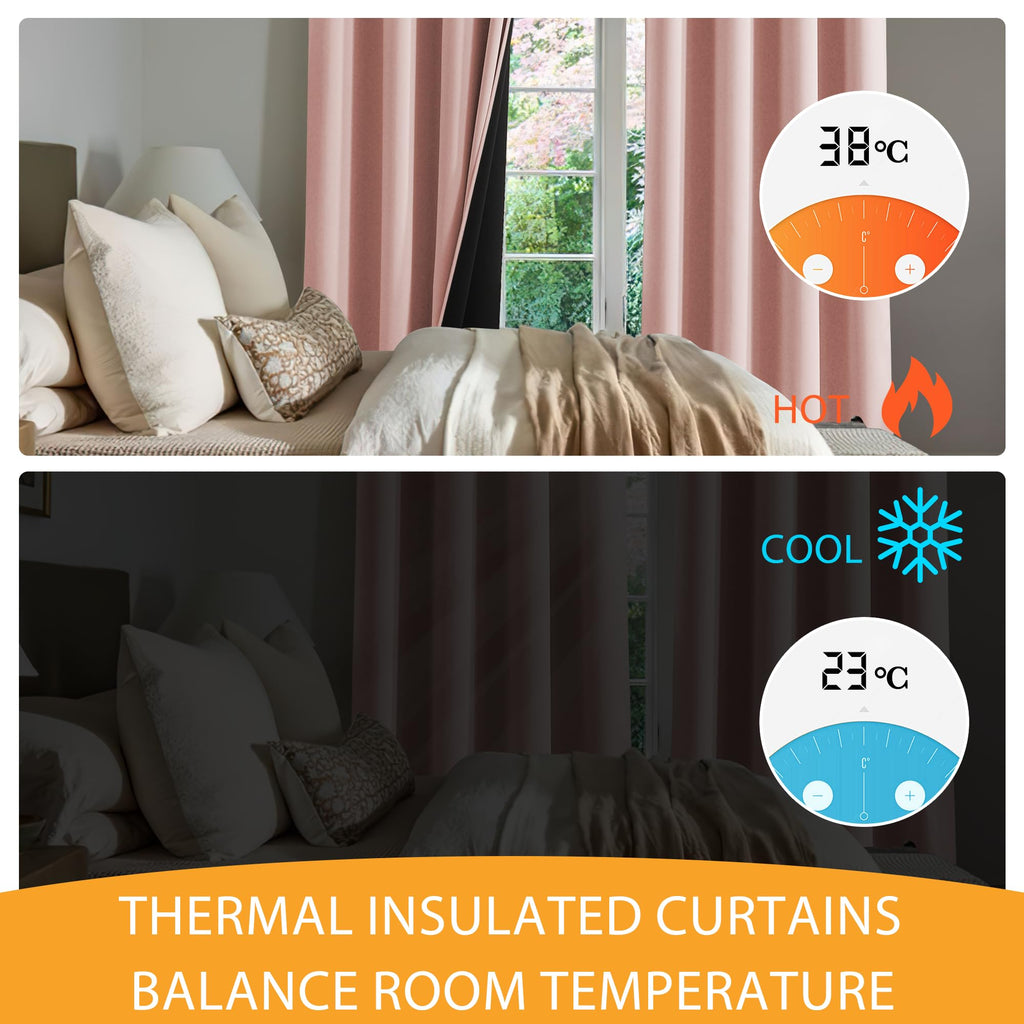 RYB HOME 100% Blackout Pink Curtains for Girls Bedroom, 2 Panels Blackout Thermal Insulated Noise Reducing Window Drapes for Kids Baby Room Living Room, 52 inches Wide by 84 inches Long