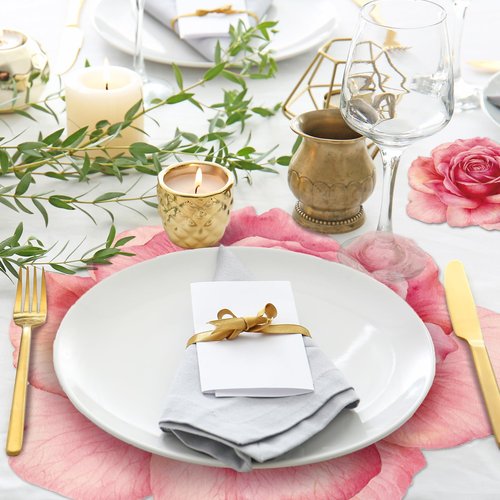 Geosar 200 Pcs Pink Floral Paper Placemats and Coasters Spring Summer Flower Chargers Table Mat Disposable Rose Flower Placemat with Coasters for Tea Party Wedding Bridal Baby Shower Birthday 13''