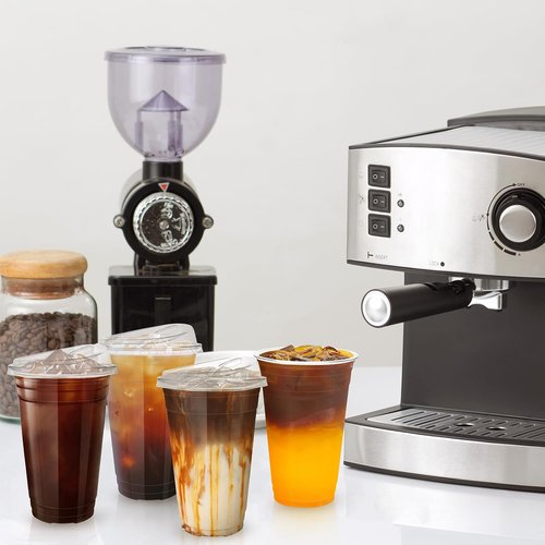GGOLDMER 20 oz Disposable Plastic Cups - Clear Iced Coffee Cups with Strawless Sip Lids | 25 Sets