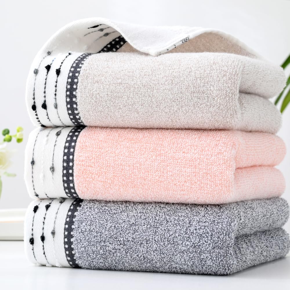 YiLUOMO Grey Hand Towels Tiny Furball Decorative Design Super Soft 100% Terry Cotton Highly Absorbent Bathroom Hand Towel for Home, Hotel, Spa, Pool, Gym 13 x 29 Inch, 2 Pack
