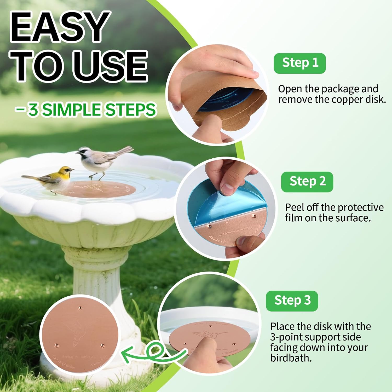 Skiennix Bird Bath Copper Discs - 99.9% Pure Copper Cleaner with Reinforced Design | Universal Fit for Outdoor Use