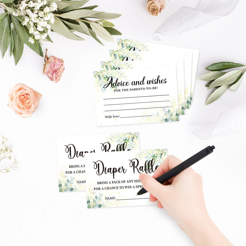 Greenery Baby Shower Games for Girl or Boy, Oh Baby Sage Green Diaper Raffle Card Box with Tickets for Boy Baby Shower Decorations