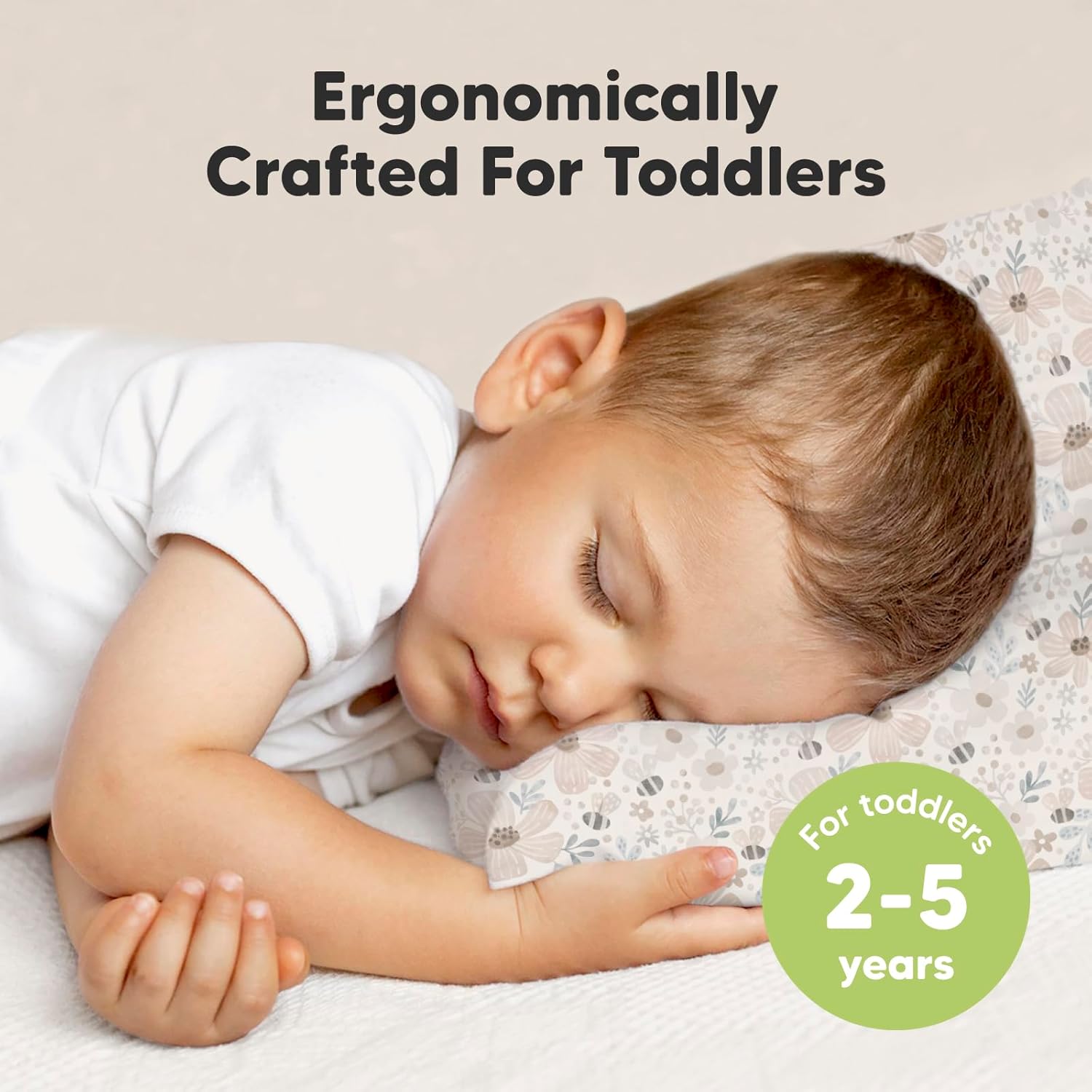 My Little Dreamy Toddler Pillow - Organic Cotton Travel Bed Pillow with Soft, Breathable Pillowcase | 13x18 Inches for Ages 2-5 (Flora Vale)