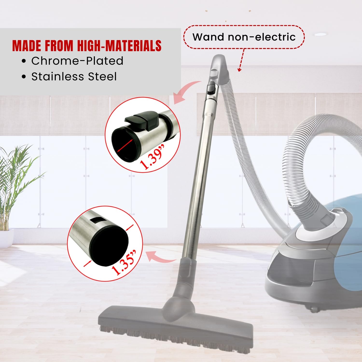 1-3/8'' Stainless Steel Vacuum Extension Wand Compatible with Miele C1 C2 C3 & Vacuums using 1 3/8 Inch Accessories & Attachments - 35mm Vacuum Extension Tube Replacement, Extends Up to 41.7" Long