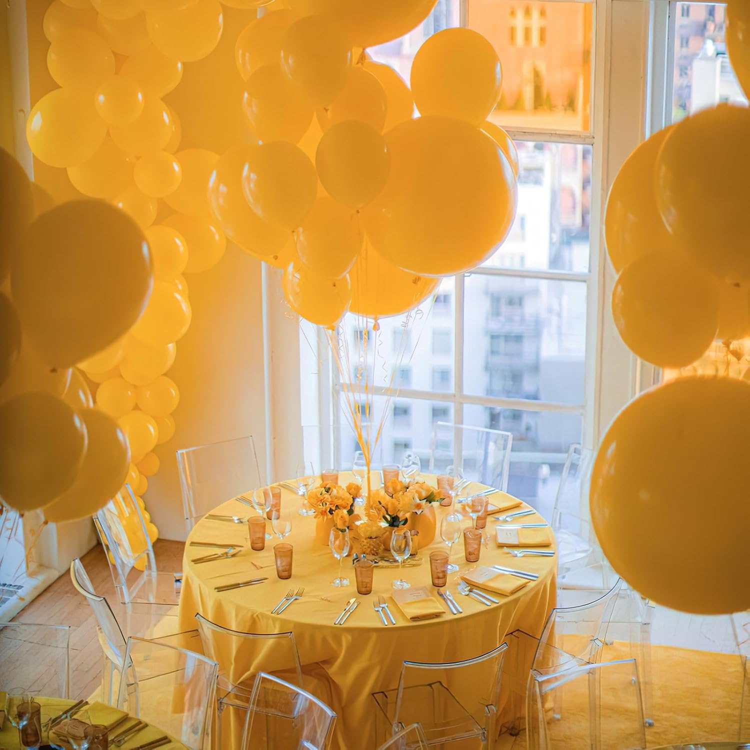 PartyWoo Mustard Yellow Balloons - 100-Piece Set for Birthday & Baby Shower | 18", 12", 10", 5" Sizes