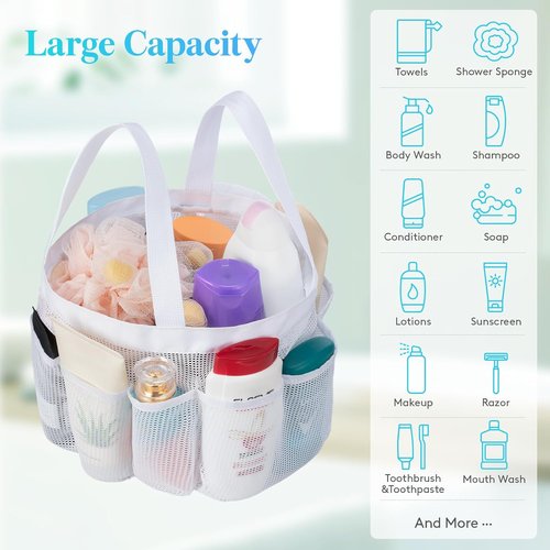 Lifewit Portable Mesh Shower Caddy - 7 Pocket Organizer Tote for College Dorm, Travel & Beach - White