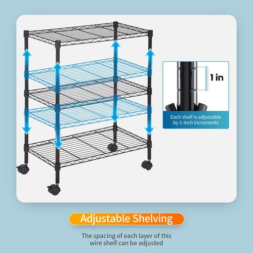 FDW Metal Storage Shelves - 3-Tier Wire Shelving Unit with Wheels for Kitchen & Garage | Black, 23L x 13W x 32H