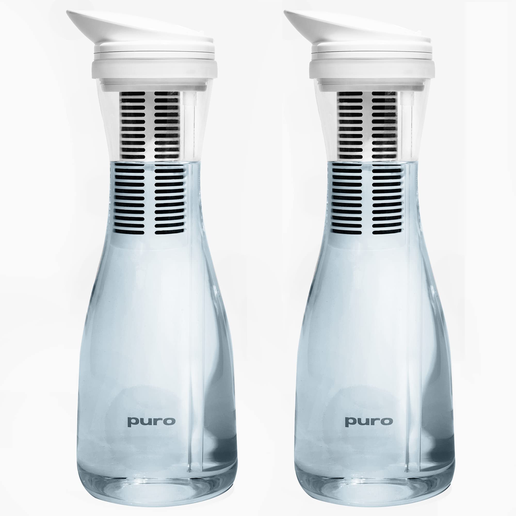 Puro Glass Water Filter Pitcher - Long Lasting Filter - Faster Filtering - 1.3L - Carbon Water Filter Removes Lead, Odors, Chlorine (2 Pack)