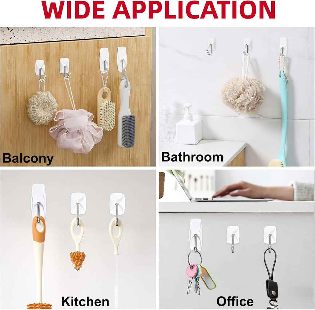 Sinfuo Heavy-Duty Wall Hooks - 32 Small Wire Hooks with 36 Damage-Free Adhesive Strips | Perfect for Keys, Coats, and More
