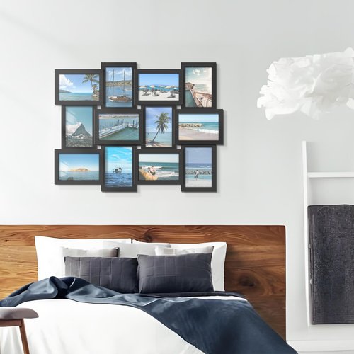 DUENPY 4x6 Picture Frame Collage, 12-Pack Picture Frames Collage Wall Decor, Set with Glass Front, Assembly Required, Black