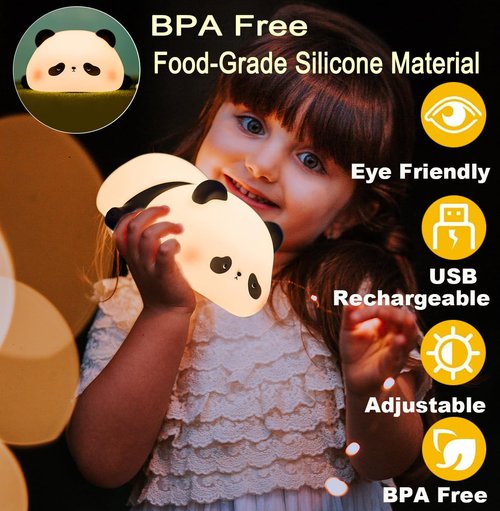 DREAMING MY DREAM Cute Panda Night Light, LED Squishy Novelty Animal Night Lamp, 3 Level Dimmable Nursery Nightlight for Breastfeeding Toddler Baby Kids Decor, Cool Gifts Kids (Panda Pangda)