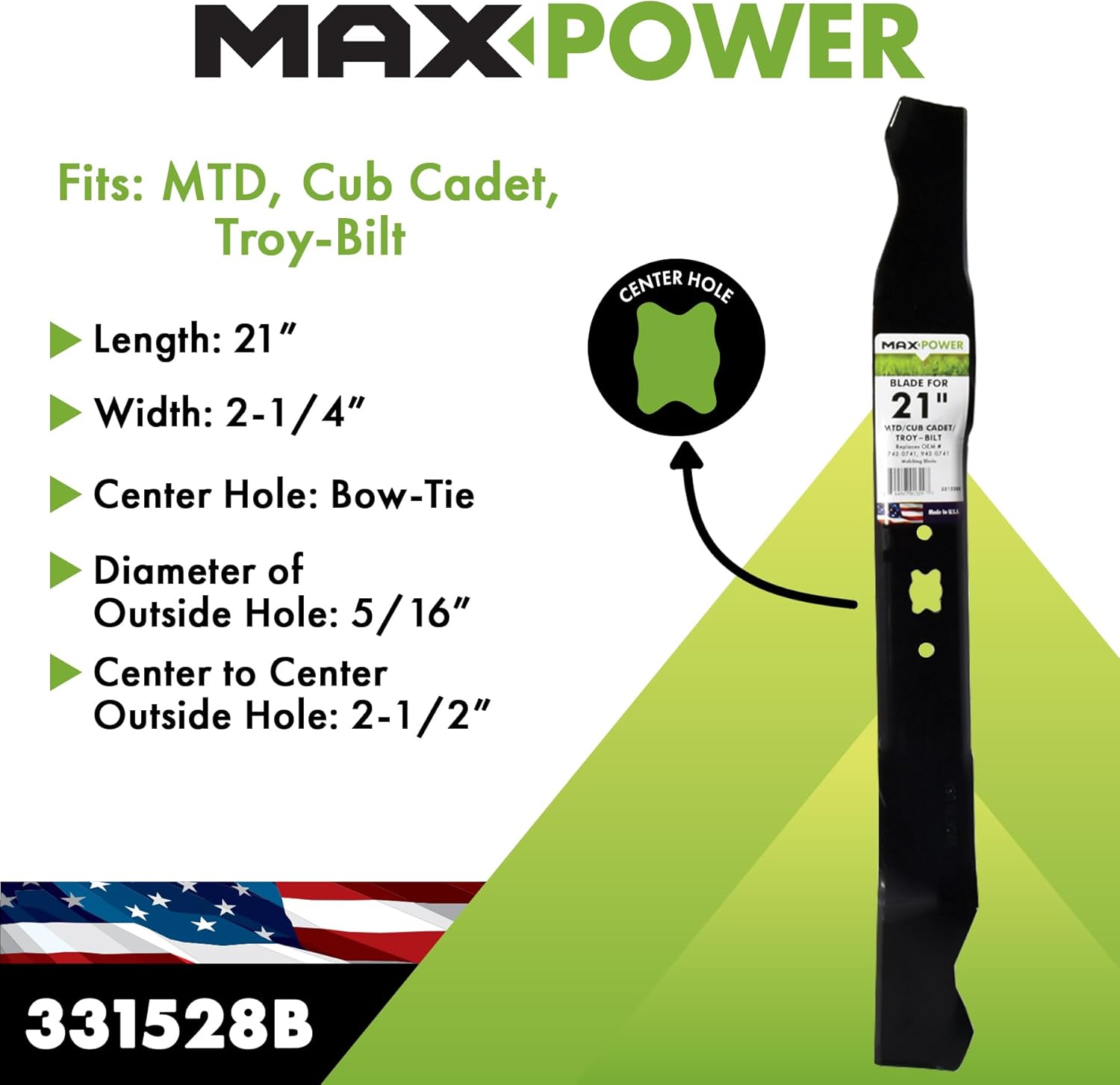 Maxpower 331528B Mulching Blade - 21 Inch Replacement for MTD, Cub Cadet, Troy-Bilt | Durable & Efficient