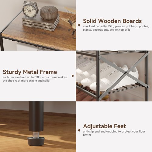 IBUYKE 10 Tier Shoe Rack, Large Capacity Shoe Storage Organizer for 40 Pairs of Shoes, Metal Shoe Storage Rack with Shelf for Entryway Hallway Closet Garage, Rustic Brown and Black TXJ010H