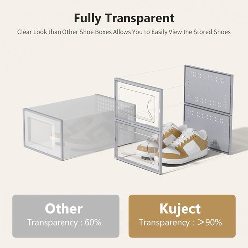 Kuject Shoe Storage Box - Large Stackable Organizer for Closet | Space-Saving Grey 12-Pack