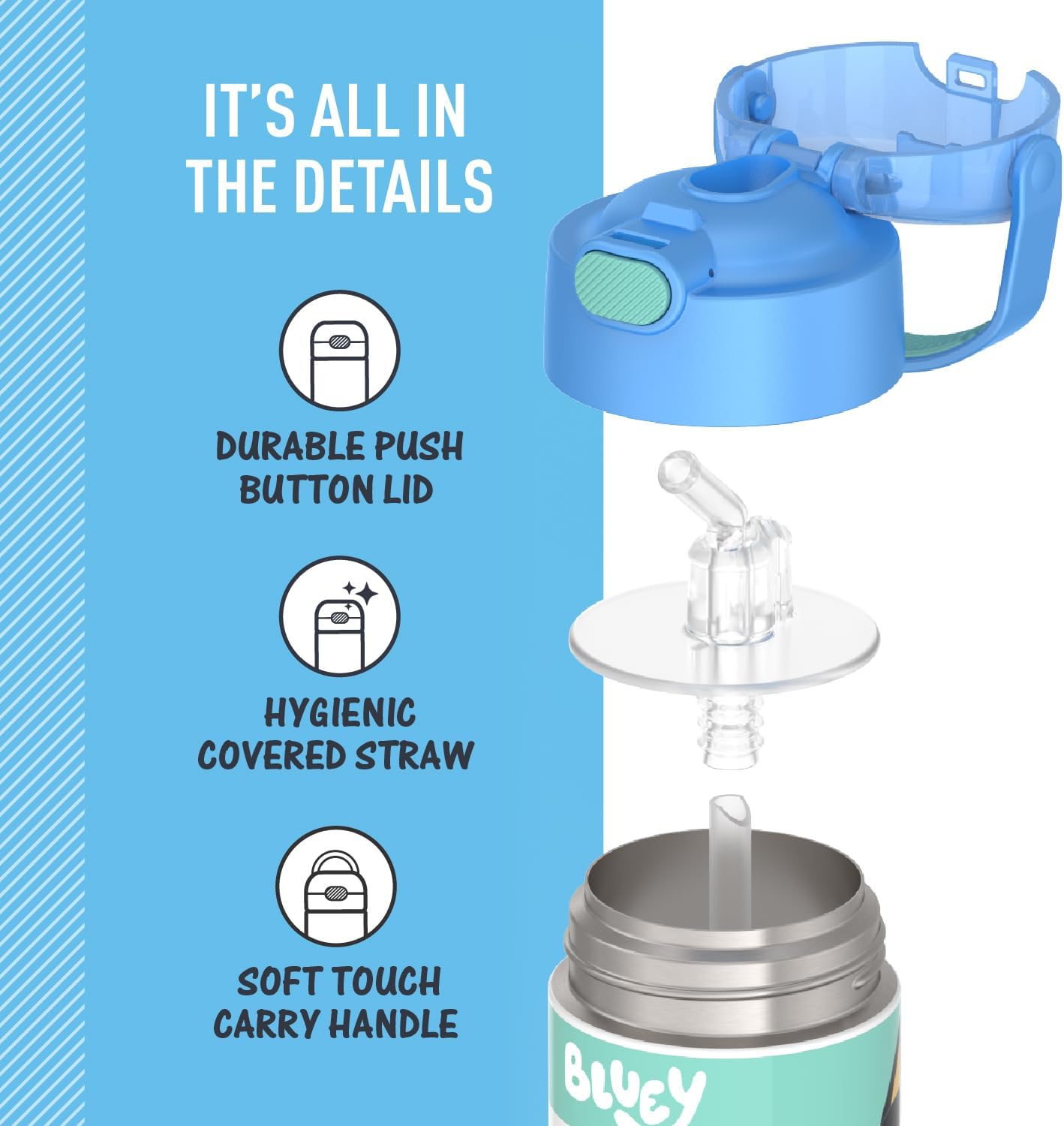 THERMOS FUNTAINER Water Bottle - 12 Ounce Kids Stainless Steel Vacuum Insulated - Bluey Design (Pack of 6)