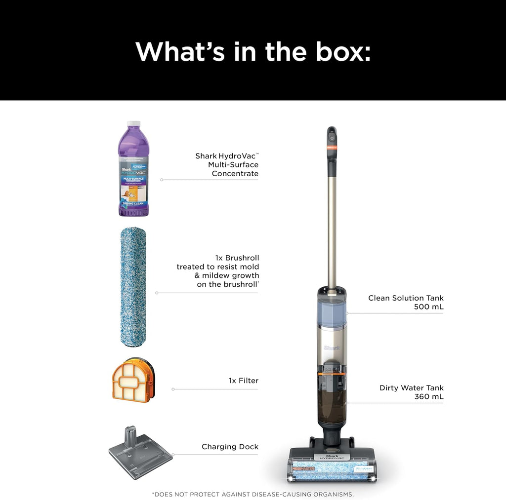Shark HydroVac MessMaster Cordless Wet Dry Vacuum Cleaner - 3-in-1 Self-Cleaning System, Lightweight & Powerful Suction for Hard Floors & Area Rugs, Rose Gold