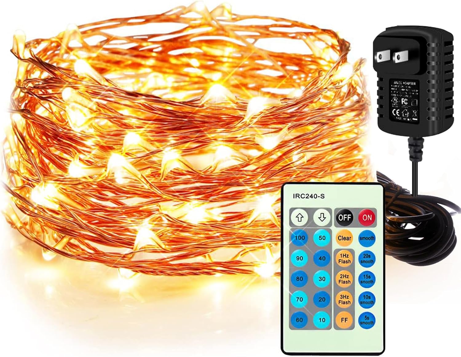 Moobibear Waterproof Fairy String Lights - 100 LEDs Warm White Dimmable | 33ft with 24-Keys Remote for Indoor & Outdoor Decor