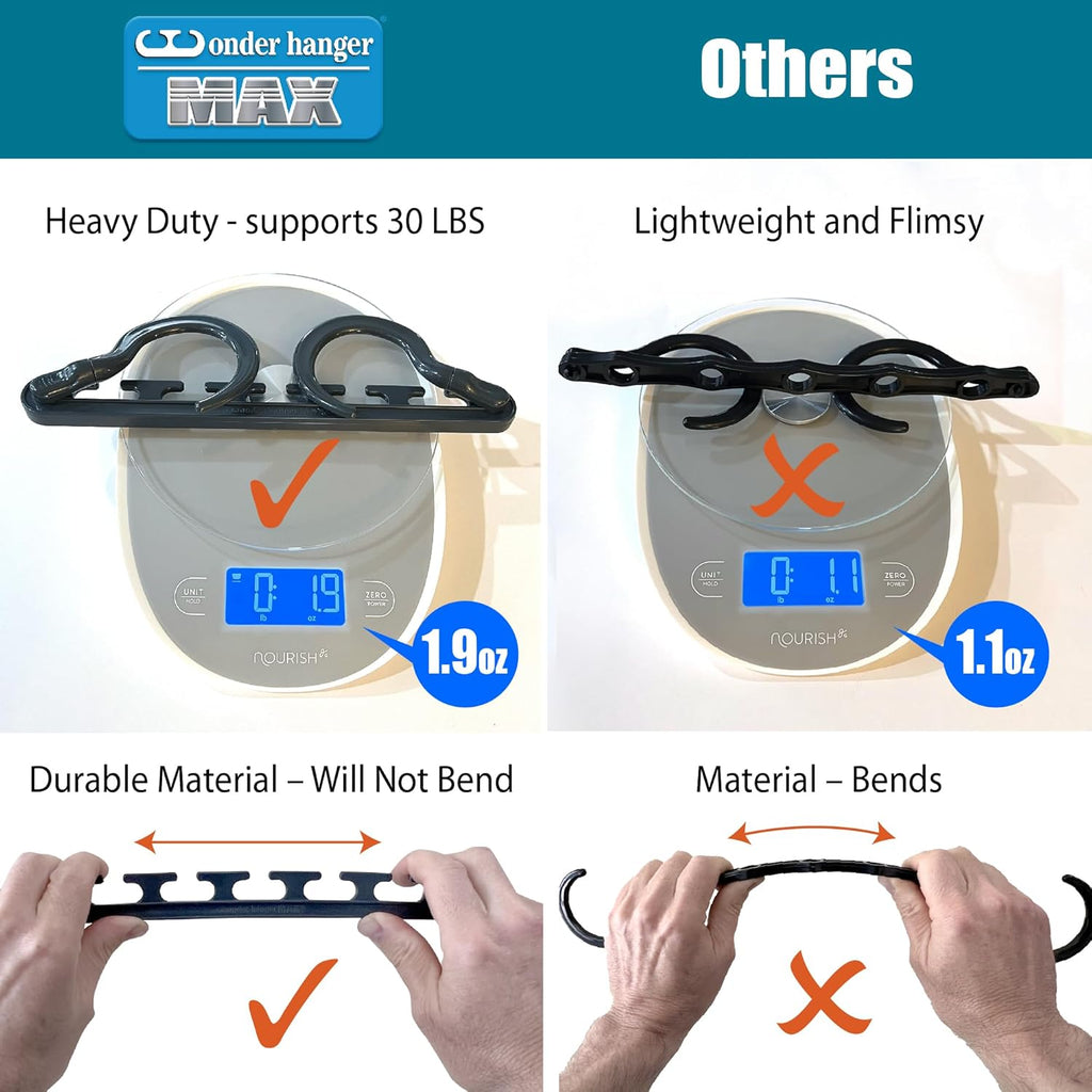 Wonder Hanger Max Space-Saving Hangers - 10-Pack with 360° Swivel Hooks | Ideal for Dorms & Closets - Grey