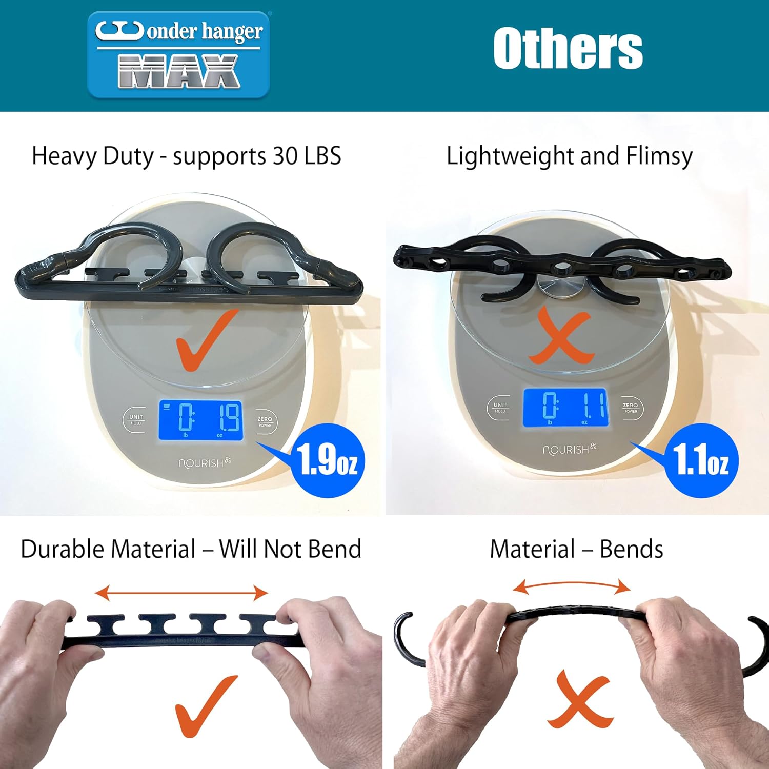 Wonder Hanger Max Space-Saving Hangers - 10-Pack with 360° Swivel Hooks | Ideal for Dorms & Closets - Grey