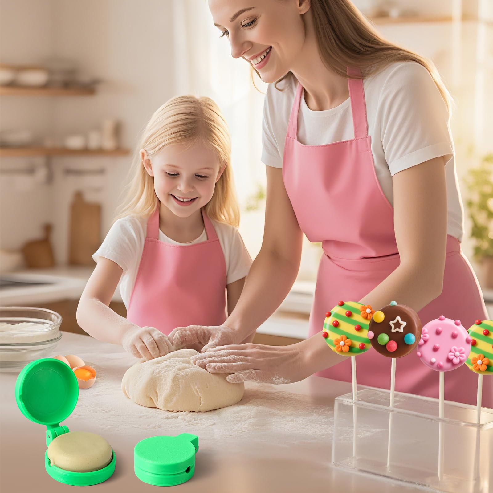 MITCHENIFY 2 PCS Disc Cake Pop Mold Shapes Press Set, 3D Printed Cake Pop Cutter and Pusher, Baking Tools Accessories for Home Baking, Birthday Parties, Wedding Desserts