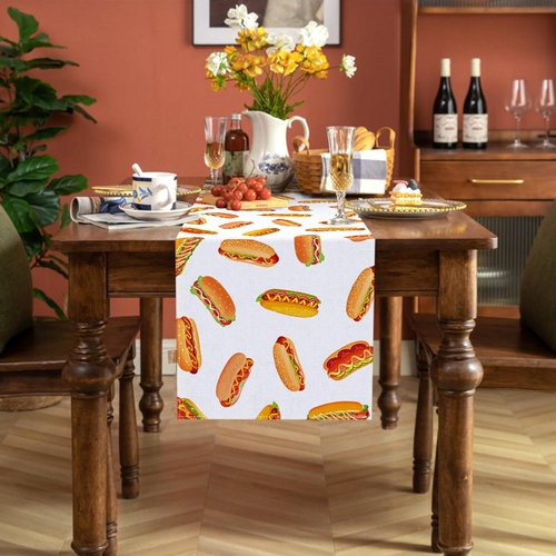 Buxiuer Hot Dog Table Runner Hot Dog Birthday Party Decorations A Weenie Bit Older Dining Room Home Kitchen Table Decor (13" x 72")