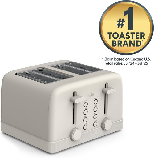 Bella 4-Slice Toaster - 6 Shade Settings with Reheat & Cancel Functions | Removable Crumb Tray, 900 Watts