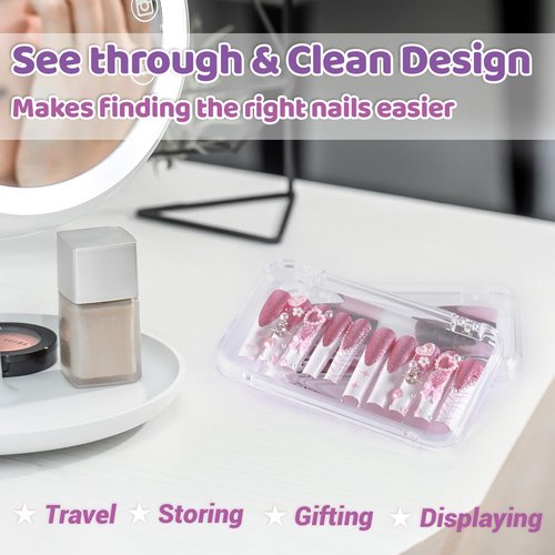 JynJyn 12Pcs Press On Nail Cases Large, 5.1”×2.95” False Nail Packaging Cases with 30Pcs Adhesive Double Sided Tape, Plastic Clear Box for Fake Nails Storage