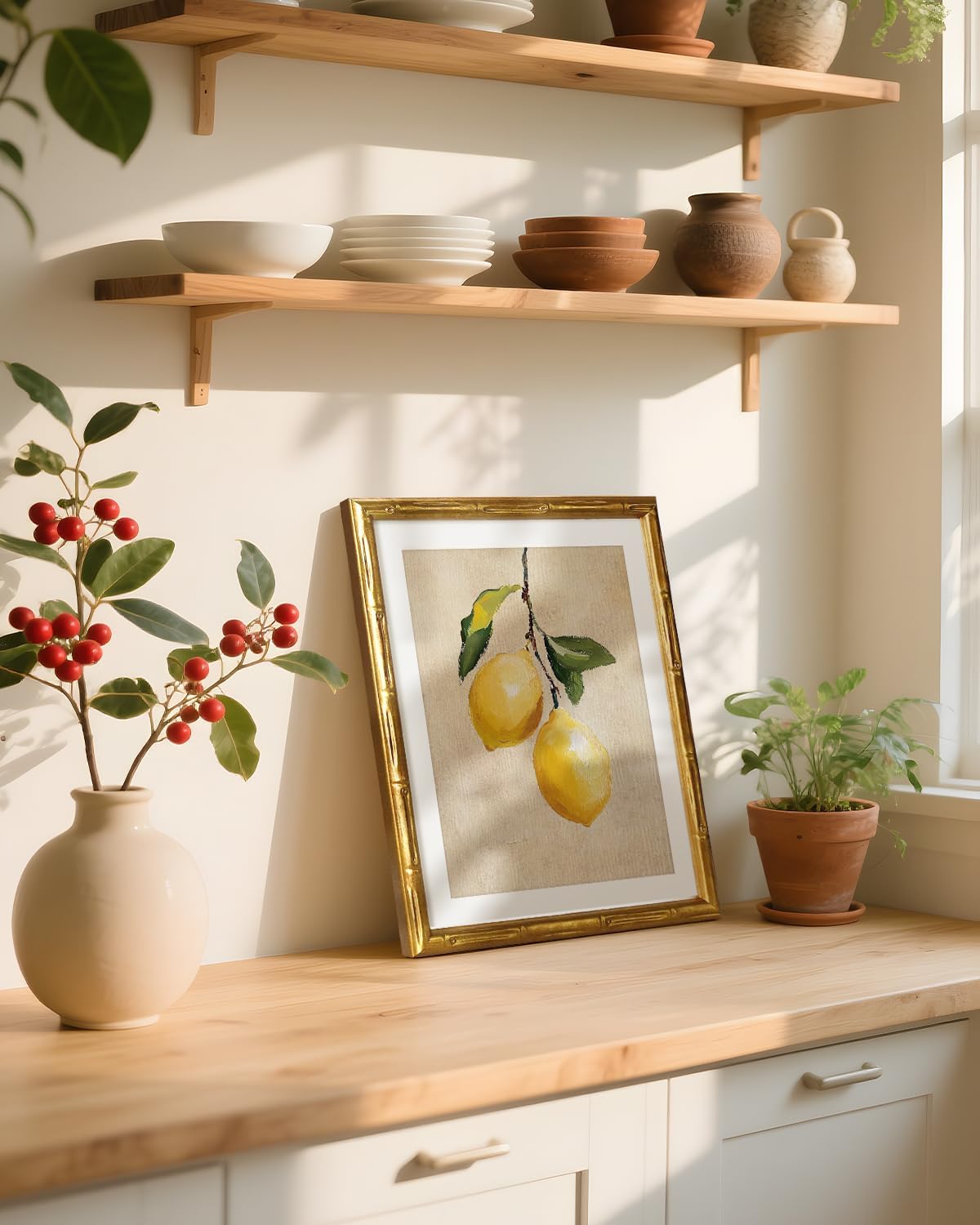 VIYYIEA Bamboo Detail Design Wall Art - Gold Framed Vintage Canvas Print for Living Room | 11 x 14 Inch