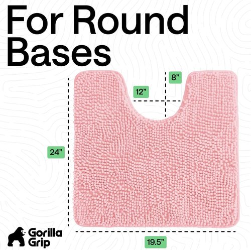GORILLA GRIP Plush Chenille Bath Rug Mat - Soft Microfiber for Oval Toilet Base, Machine Washable, Light Pink