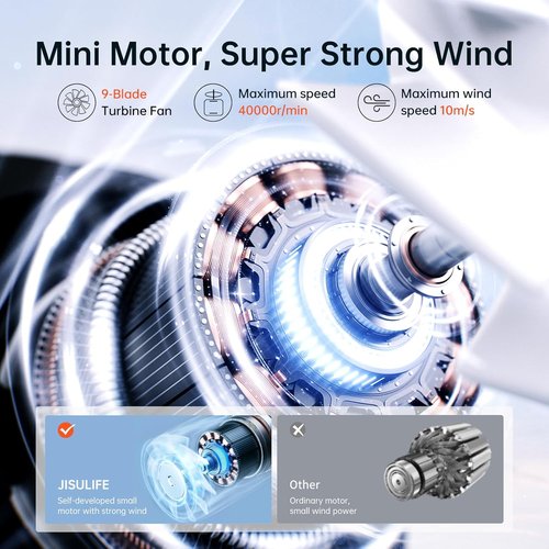 JISULIFE Portable Handheld Fan - Turbo Power High-Speed Air | 18H Cooling, 5000mAh Rechargeable, Mini Design - Black