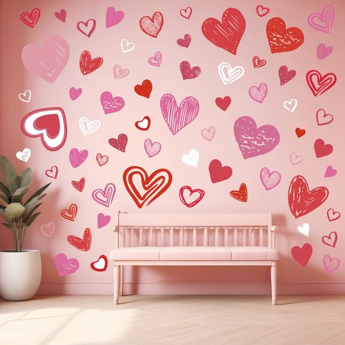 JarThenaAMCS 9 Sheets Valentine Wall Stickers Love Heart Wall Decals Large Room Mural Stickers for Wedding Anniversary Party, 7.9 x 11.8 Inch