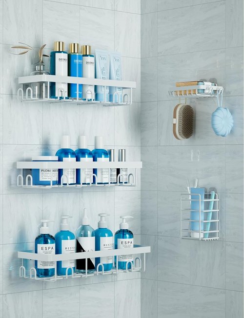 GVY Shower Caddy - 5 Pack Adhesive Bathroom Organizer Shelves | Rustproof & No Drilling Design