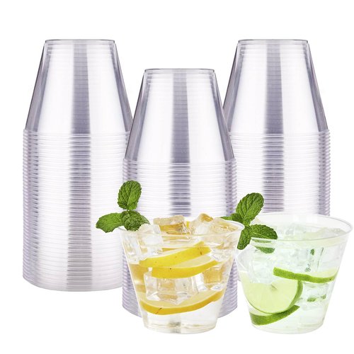 RACETOP 9 oz Clear Disposable Plastic Cups 100 Pack, Clear Plastic Cups Tumblers, Heavy-duty Party Glasses, Disposable Cups